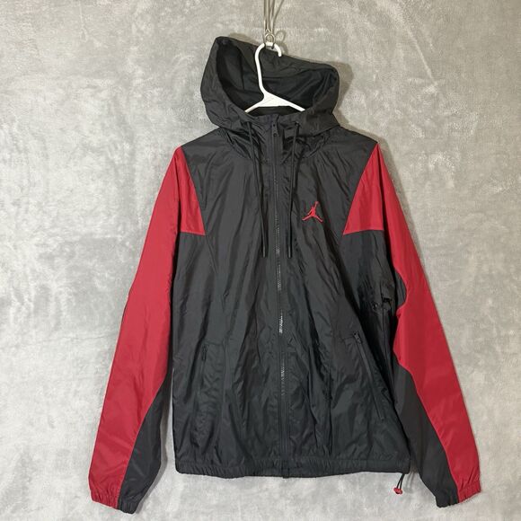 Nike Air Jordan Essentials Woven Jacket Size M #DA9832 Red Black Full Zip Hood - Picture 2 of 14